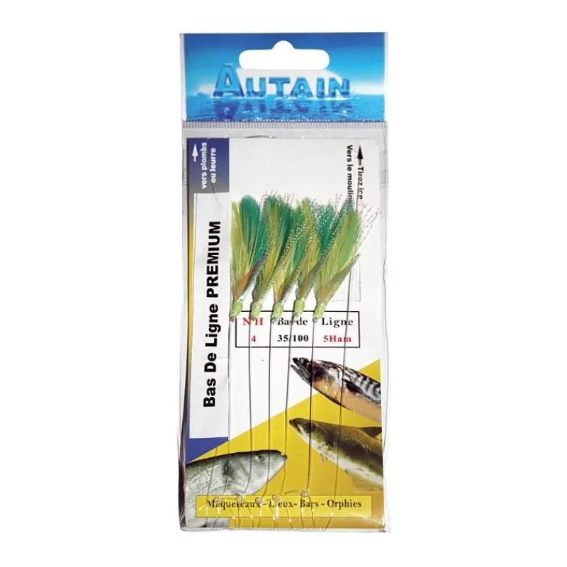 Autain Bas De Ligne 5 Hamecons Vert/Jaune