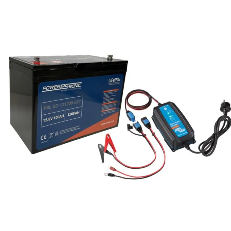 Batterie Lithium Power Sonic Lifepo4 Power Sonic 12V 100Ah + Chargeur Étanche Victron 12V10a