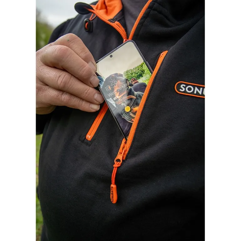 Sweat Homme Sonubaits 1/4 Zip Hoodie With Phone Pocket - Noir/Orange