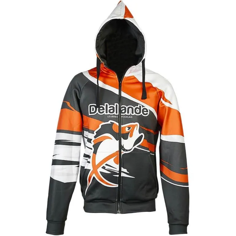 Sweat Zippé Homme Delalande Soft - Noir/Orange