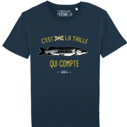 Monsieur Pêcheur Tee Shirt Manches Courtes Homme C'est Pas La Taille Qui Compte - Brochet - Marine
