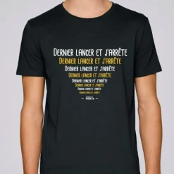 Monsieur Pêcheur Tee Shirt Manches Courtes Homme Dernier Lancer Et J'arrête - Noir
