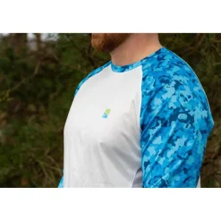 Preston Innovations Tee Shirt Manches Longues Homme Performance Sun Shirt Upf-35 - Blanc/Bleu