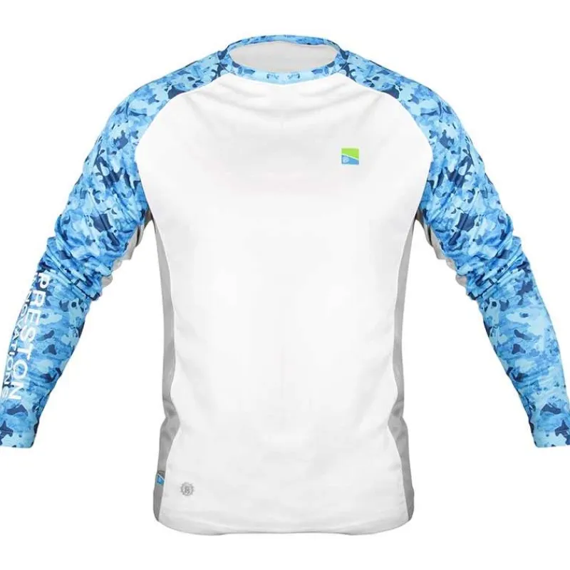 Preston Innovations Tee Shirt Manches Longues Homme Performance Sun Shirt Upf-35 - Blanc/Bleu