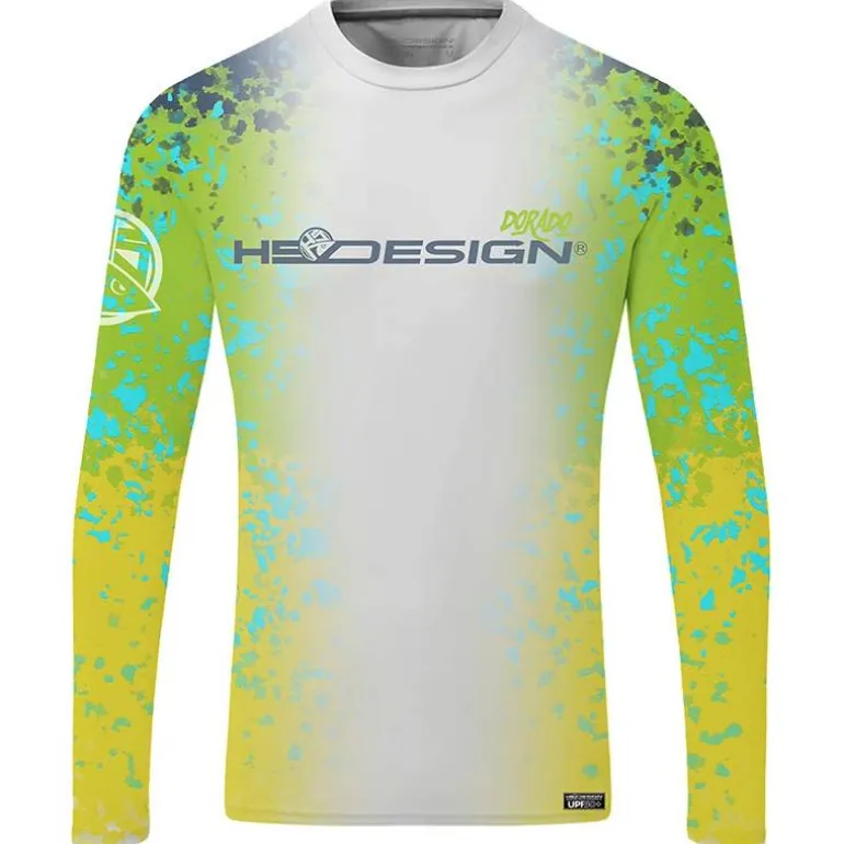 Tee Shirt Manches Longues Homme Hot Spot Design Ocean Performance Dorado - Blanc/Jaune