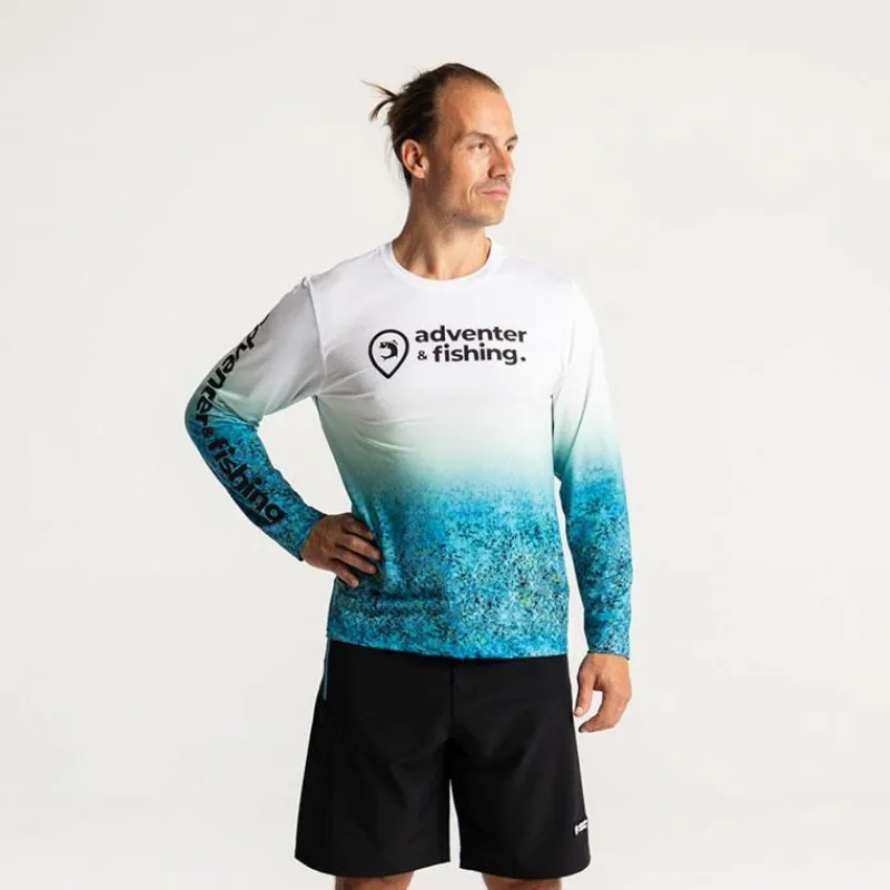 Adventer & Fishing Tee Shirt Manches Longues Homme Bozed Anti Uv - Bleu