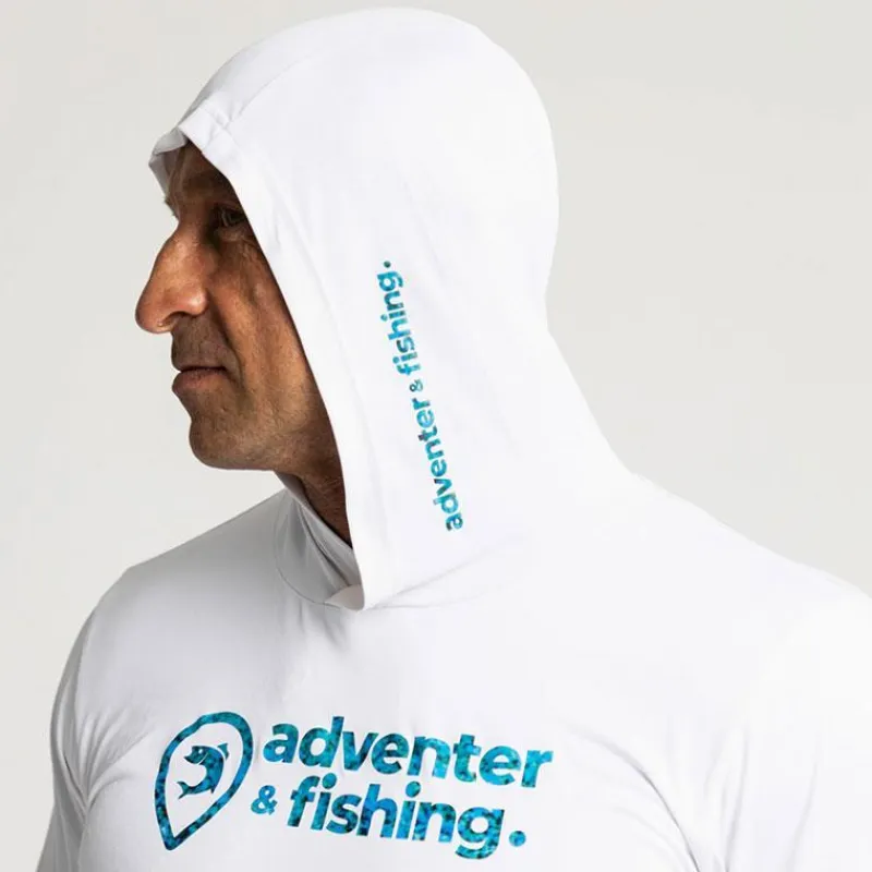 Adventer & Fishing Tee Shirt Manches Longues Homme Golon Anti Uv - Blanc/Bleu