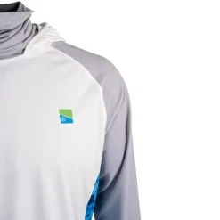 Preston Innovations Tee Shirt Manches Longues Homme Performance Hooded Sun Shirt Upf-40 - Blanc/Gris