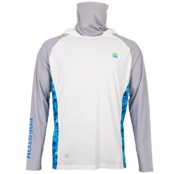 Preston Innovations Tee Shirt Manches Longues Homme Performance Hooded Sun Shirt Upf-40 - Blanc/Gris